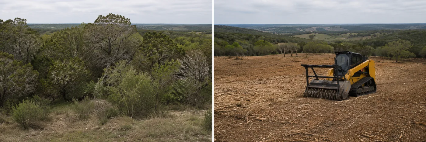 Before and after of a wooded property cleared by a professional land clearing crew