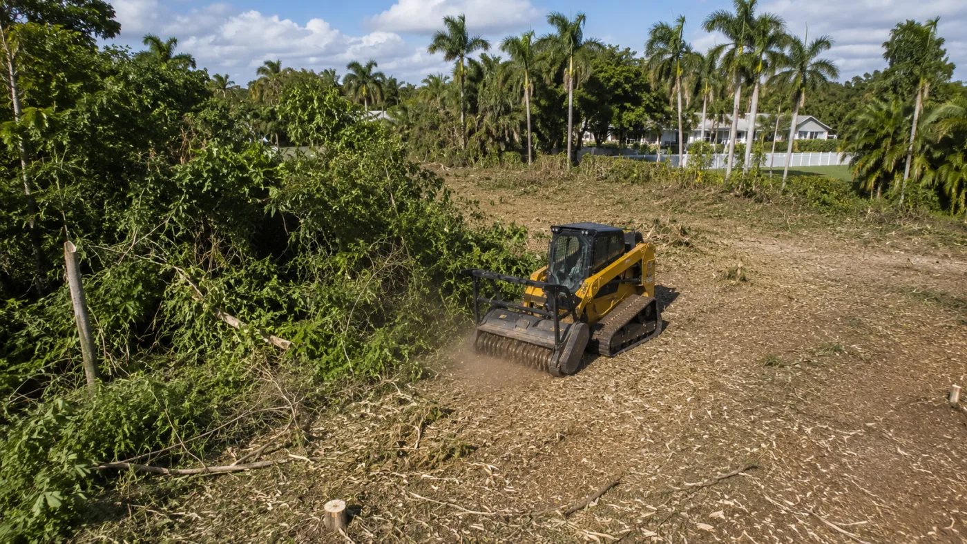 Land clearing crew and equipment working a Florida lot