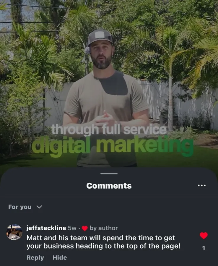 Client social comment from Jeff Steckline: Matt and his team take the time to get your business to the top of the page.