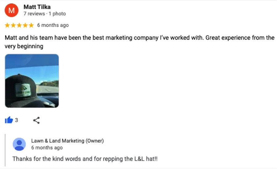 Five-star Google review from Matt Tilka: the best marketing company he has worked with, great from the very beginning.