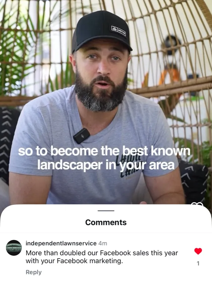Client social comment from Independent Lawn Service: more than doubled their Facebook sales this year with Lawn & Land's marketing.