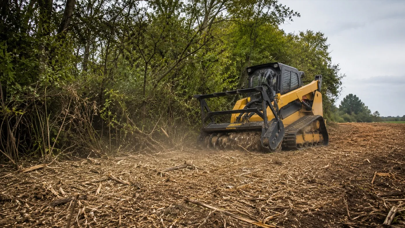 A land clearing project removing brush and trees to prepare a property