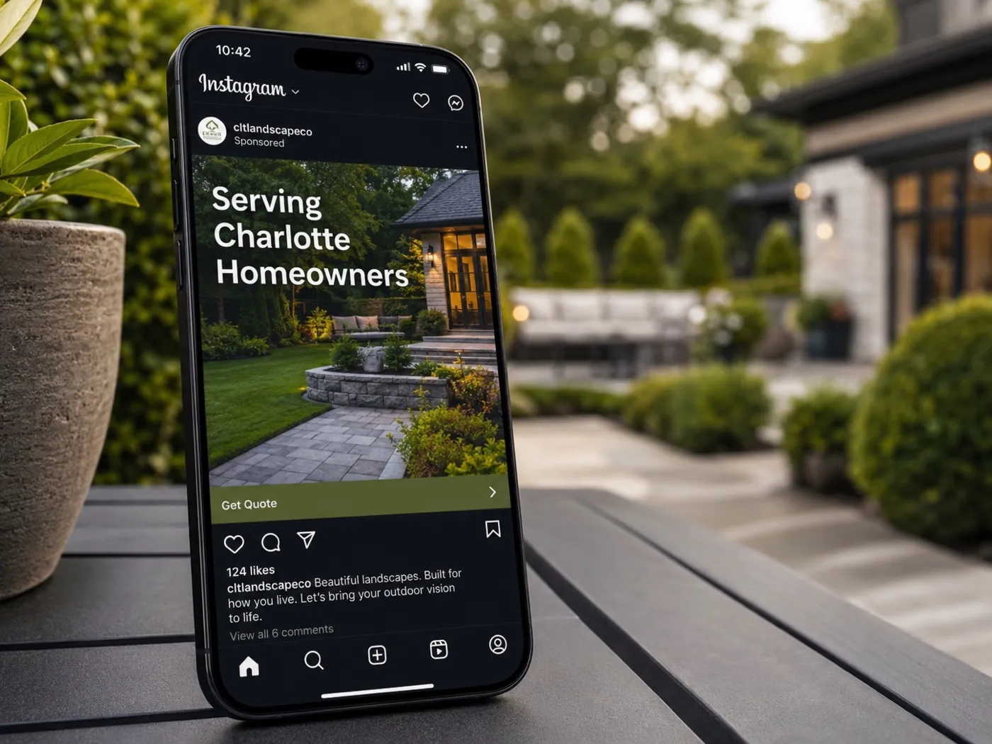 A sponsored Instagram ad placing a landscaping company in front of local homeowners in their feed